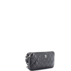 Double Zip Clutch with Chain Quilted Caviar