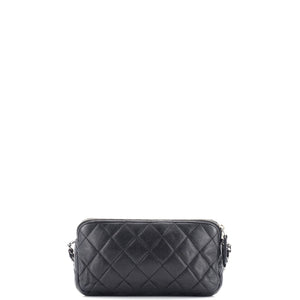 Double Zip Clutch with Chain Quilted Caviar