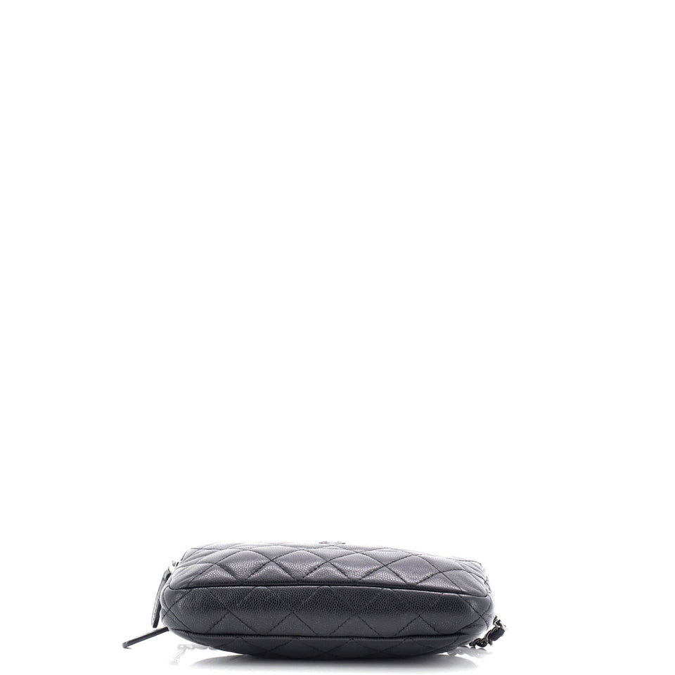 Double Zip Clutch with Chain Quilted Caviar