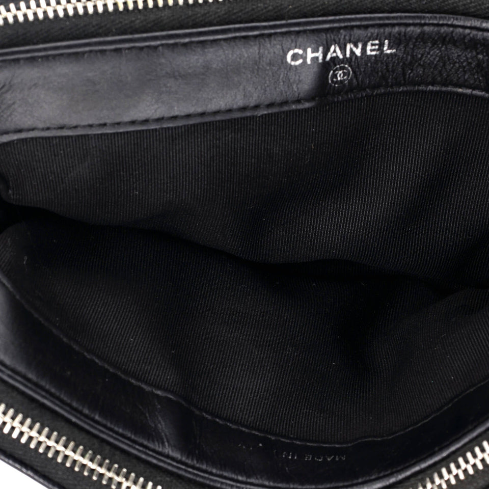 Double Zip Clutch with Chain Quilted Caviar