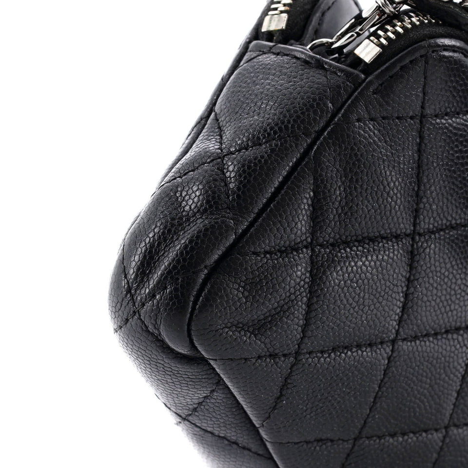 Double Zip Clutch with Chain Quilted Caviar
