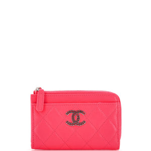 CC Cut Out Coco Chanel Zip Around Card Holder Quilted Caviar