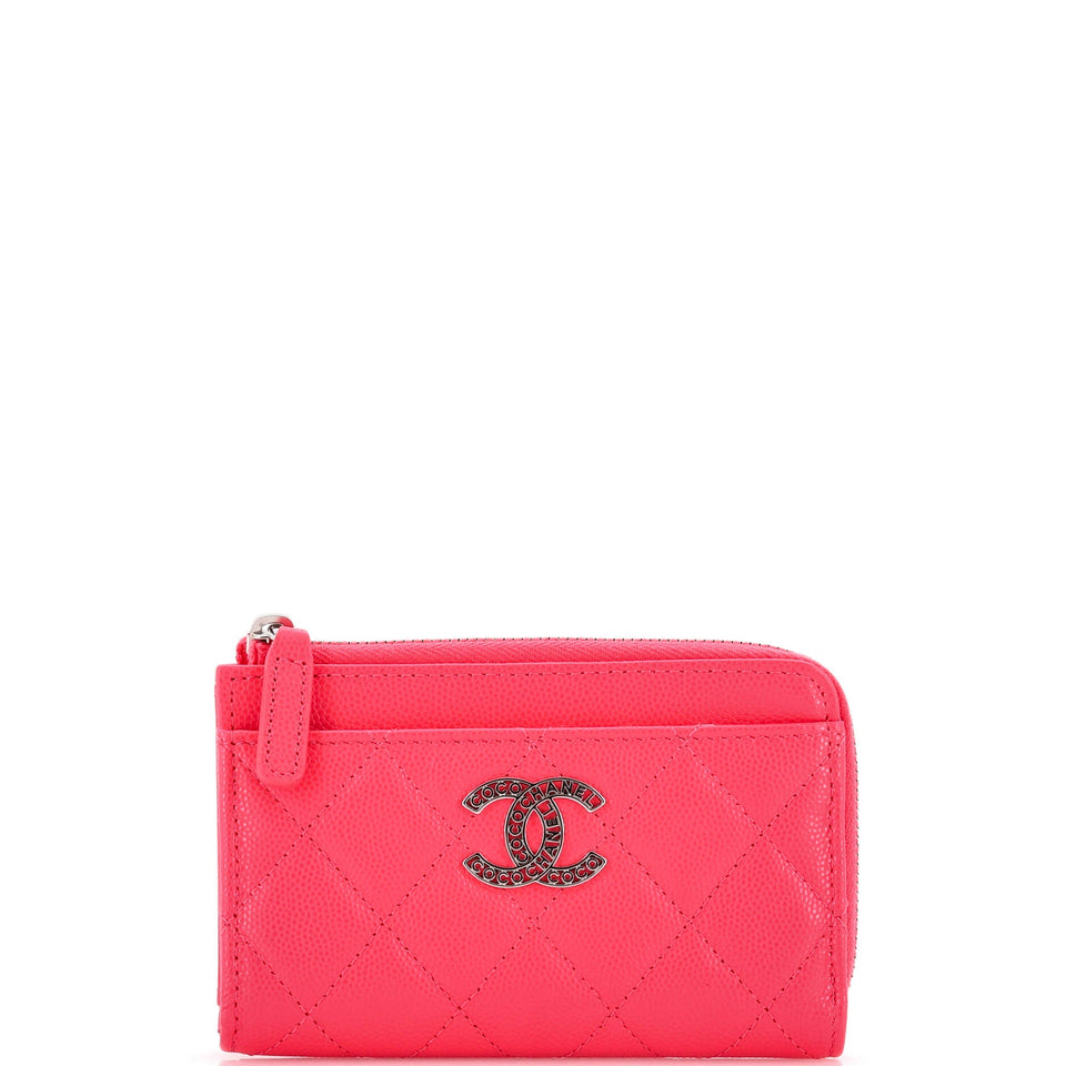 CC Cut Out Coco Chanel Zip Around Card Holder Quilted Caviar