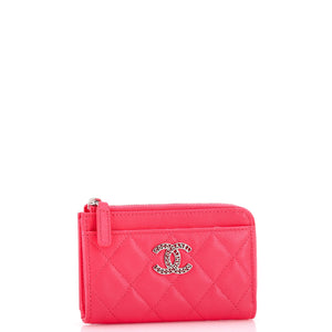 CC Cut Out Coco Chanel Zip Around Card Holder Quilted Caviar
