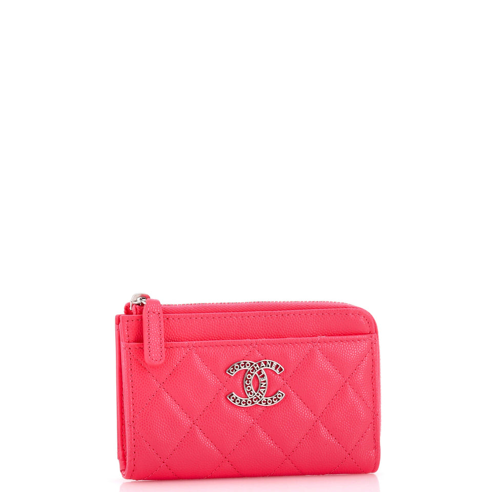 CC Cut Out Coco Chanel Zip Around Card Holder Quilted Caviar
