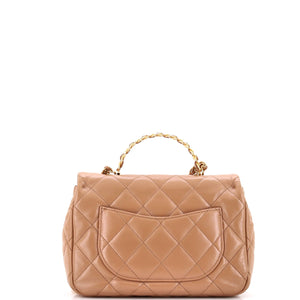 Golden Links Top Handle Flap Bag Quilted Shiny Lambskin Medium