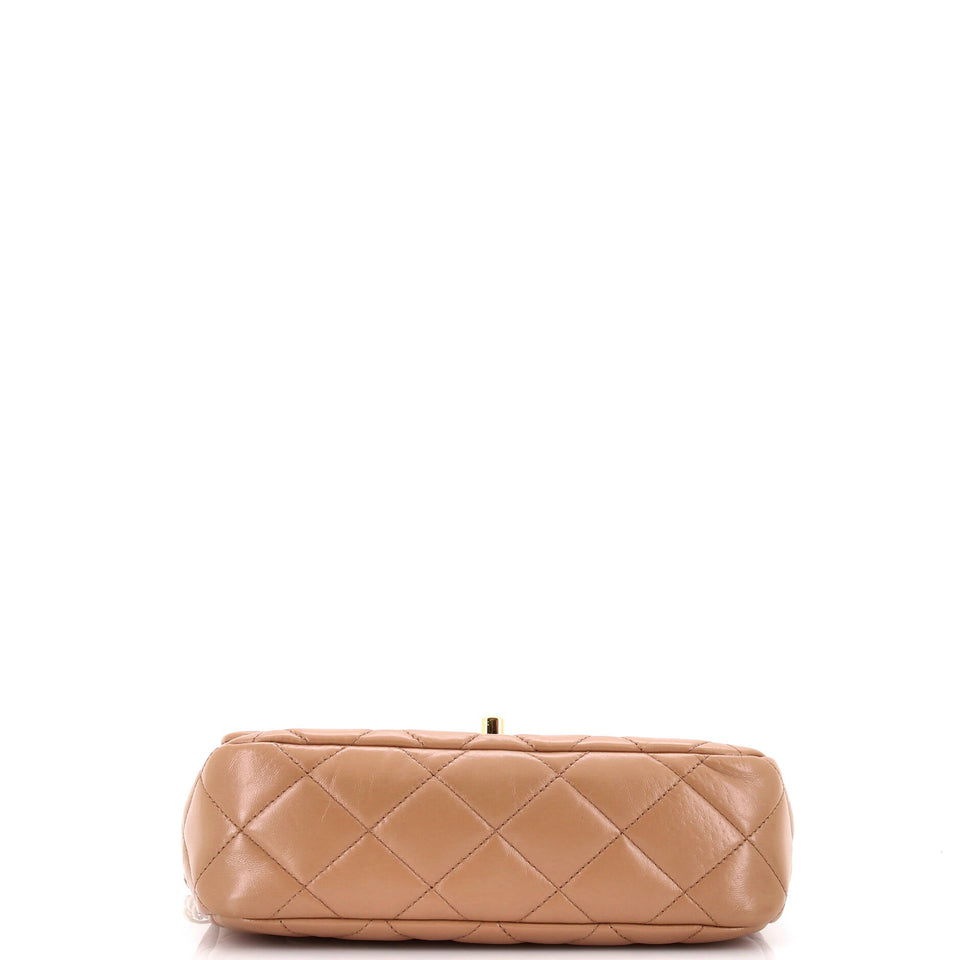 Golden Links Top Handle Flap Bag Quilted Shiny Lambskin Medium