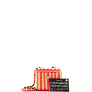 Classic Vanity Case with Chain Striped Raffia and Jute Mini
