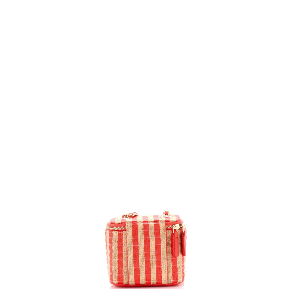 Classic Vanity Case with Chain Striped Raffia and Jute Mini