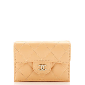 Classic Trifold Flap Wallet Quilted Lambskin Small
