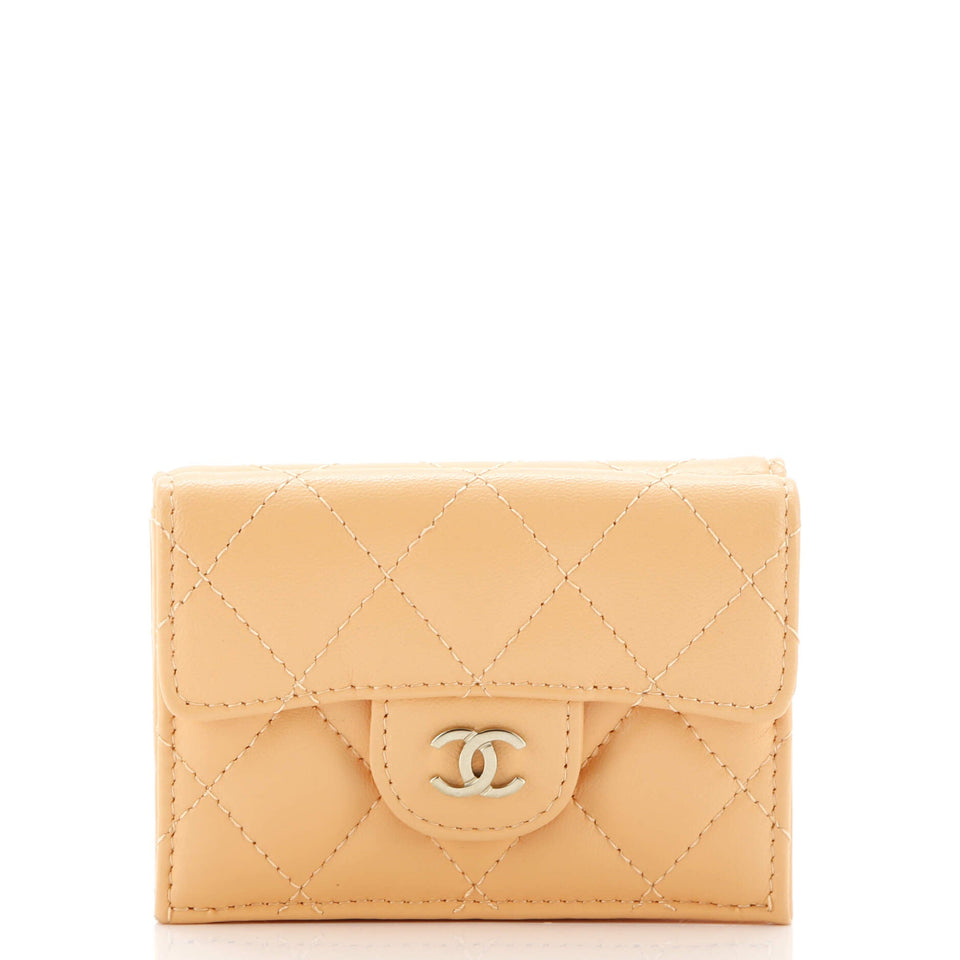 Classic Trifold Flap Wallet Quilted Lambskin Small