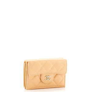 Classic Trifold Flap Wallet Quilted Lambskin Small