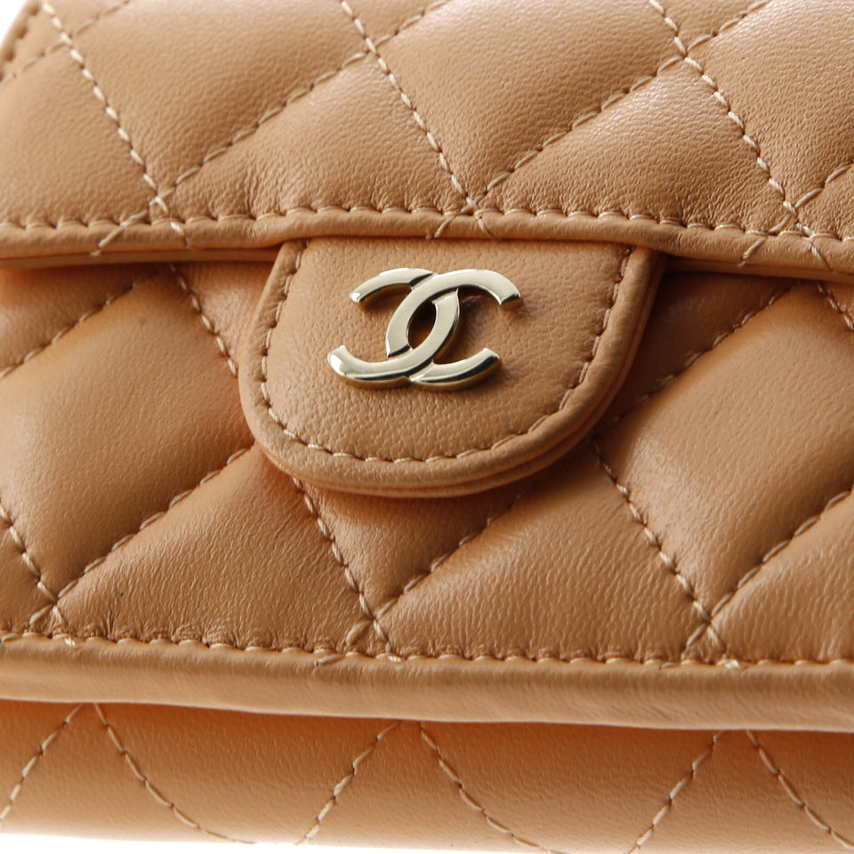 Classic Trifold Flap Wallet Quilted Lambskin Small