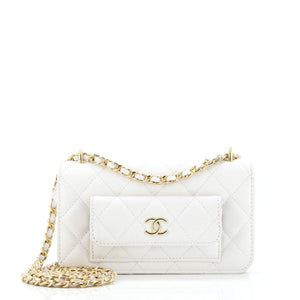 Pocket Twins Clutch with Chain Quilted Caviar