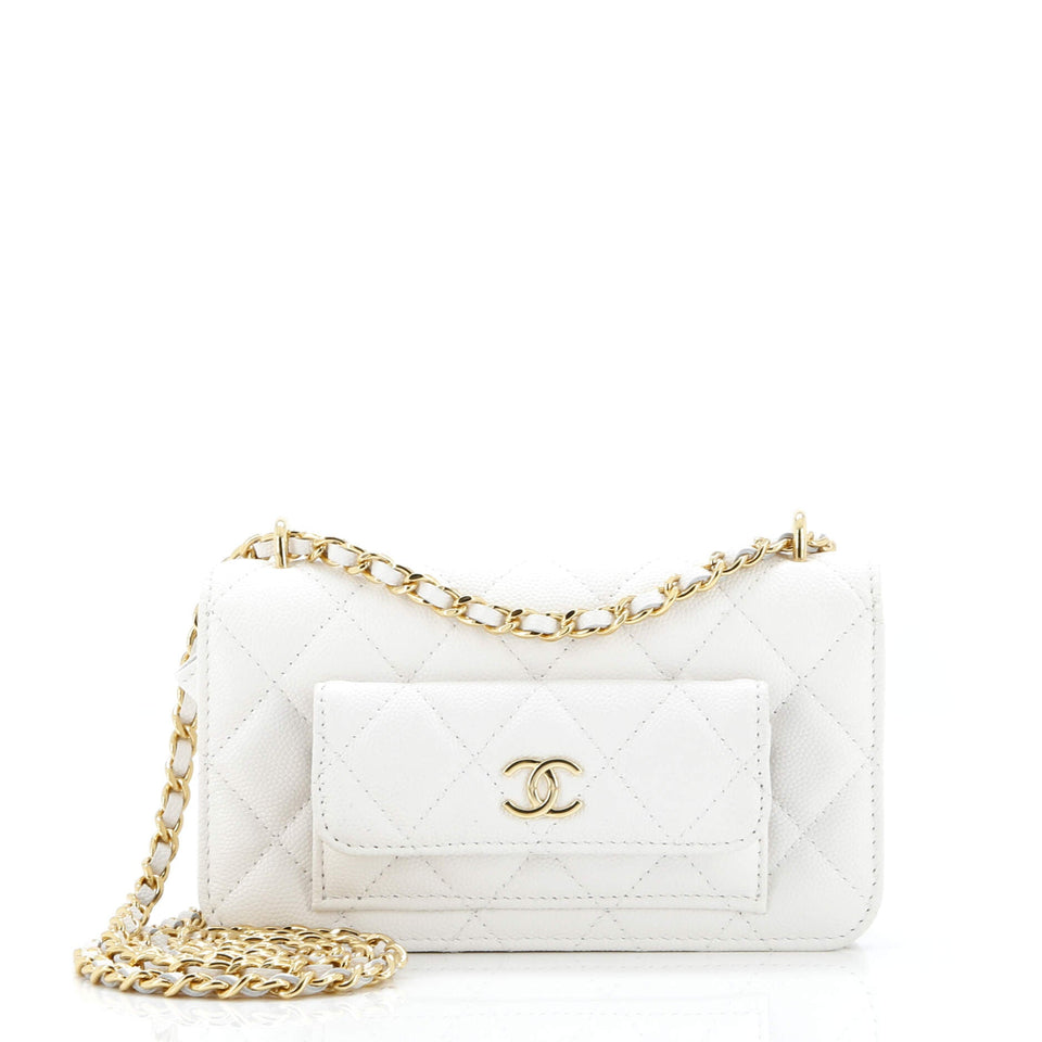 Pocket Twins Clutch with Chain Quilted Caviar