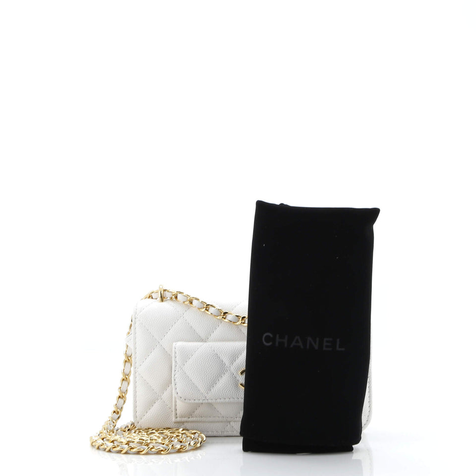 Pocket Twins Clutch with Chain Quilted Caviar