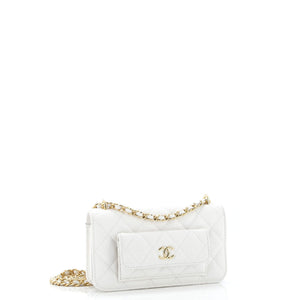 Pocket Twins Clutch with Chain Quilted Caviar