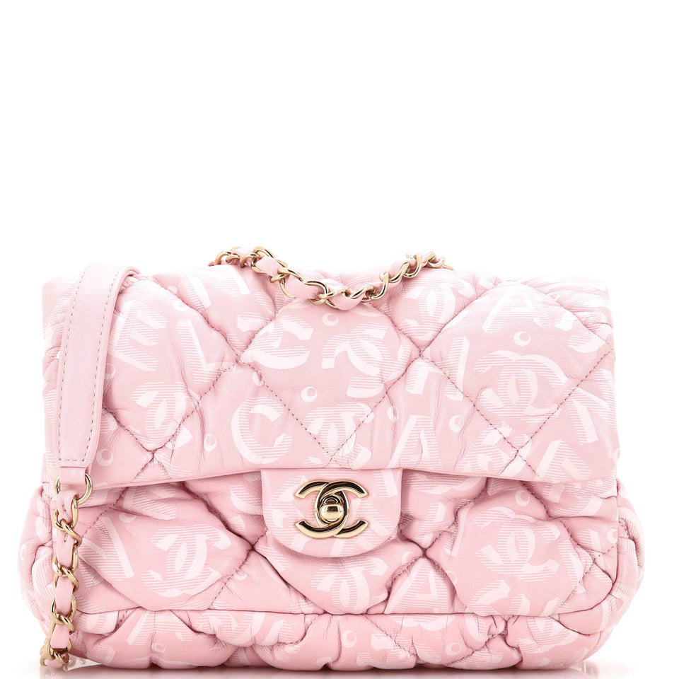 Puffy Bubbly CC Flap Bag Quilted Printed Calfskin Small