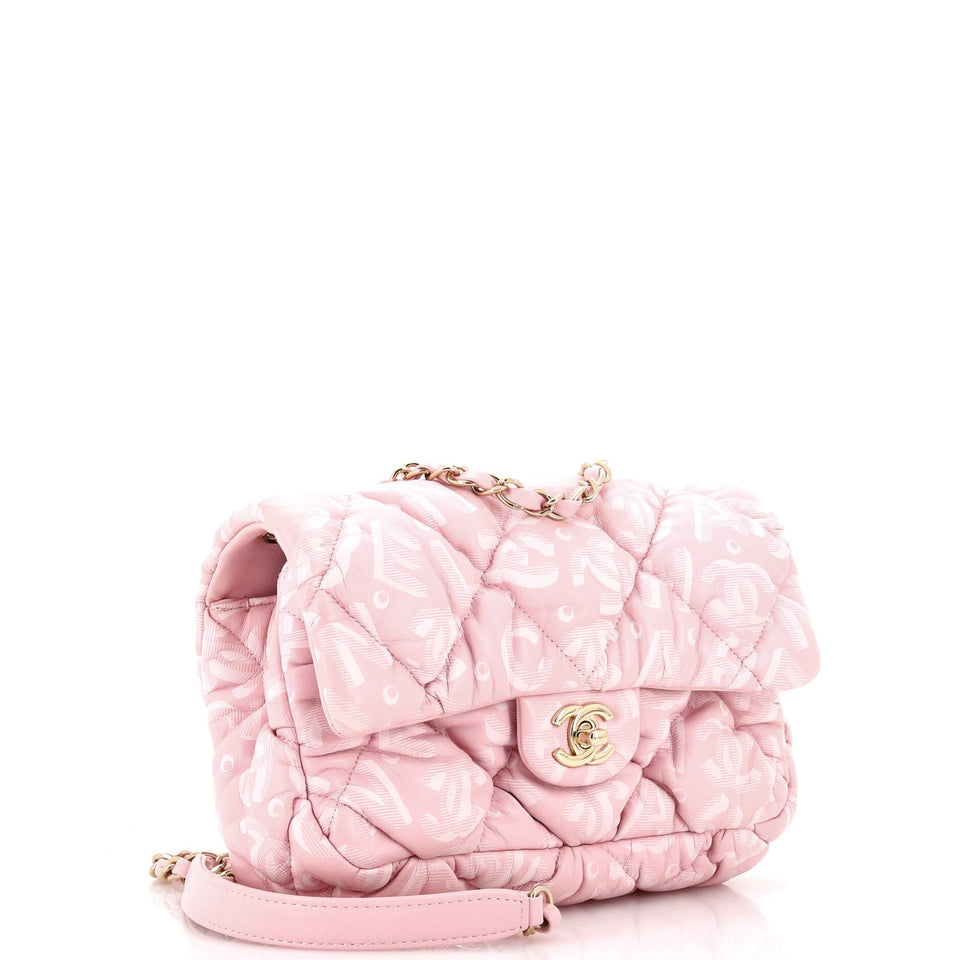 Puffy Bubbly CC Flap Bag Quilted Printed Calfskin Small