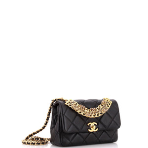 Crystal CC Chain Handle Flap Bag Quilted Lambskin Small