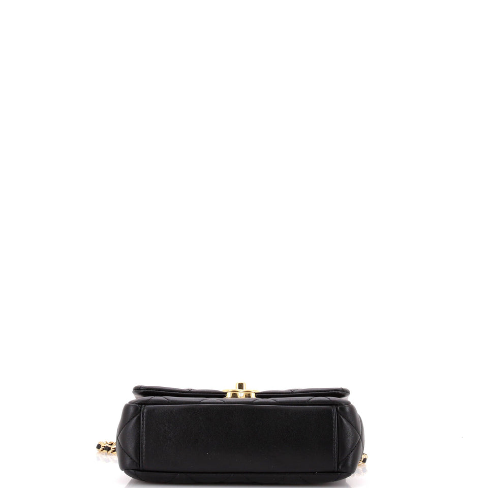 Crystal CC Chain Handle Flap Bag Quilted Lambskin Small