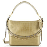 Gabrielle Hobo with Logo Handle Crocodile Embossed Calfskin Medium