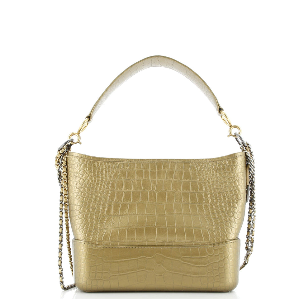 Gabrielle Hobo with Logo Handle Crocodile Embossed Calfskin Medium