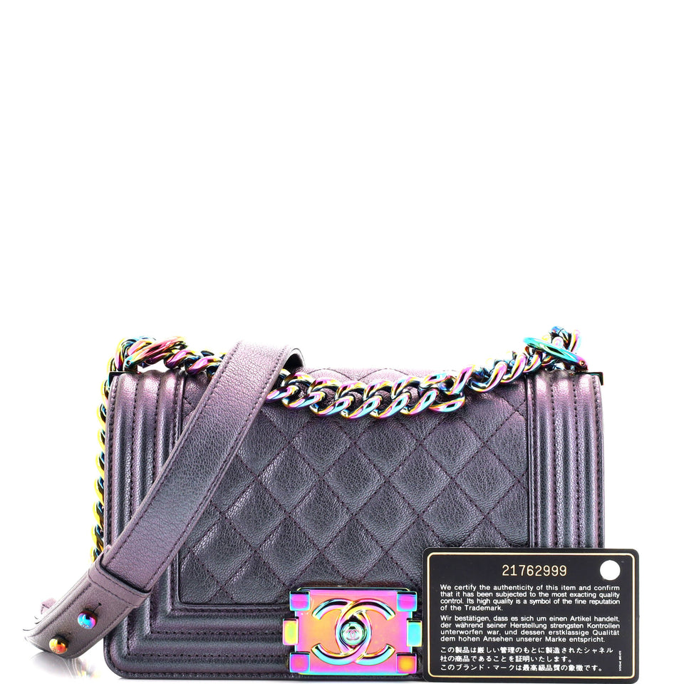 Boy Flap Bag Quilted Iridescent Goatskin Small