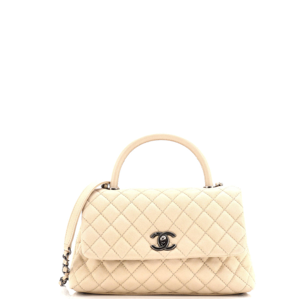 Coco Top Handle Bag Quilted Caviar Small