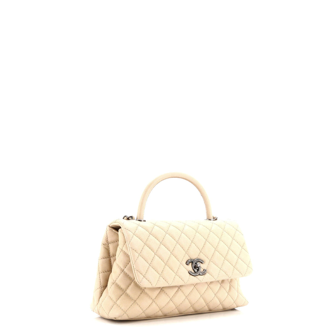 Coco Top Handle Bag Quilted Caviar Small