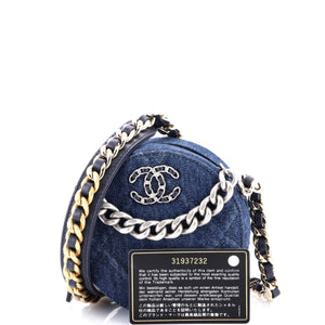 19 Round Clutch with Chain Quilted Denim