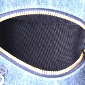 19 Round Clutch with Chain Quilted Denim