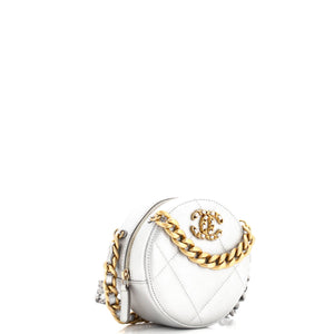 19 Round Clutch with Chain Quilted Leather
