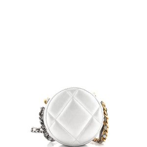 19 Round Clutch with Chain Quilted Leather