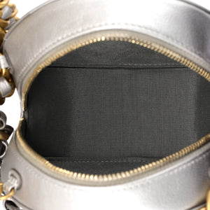 19 Round Clutch with Chain Quilted Leather