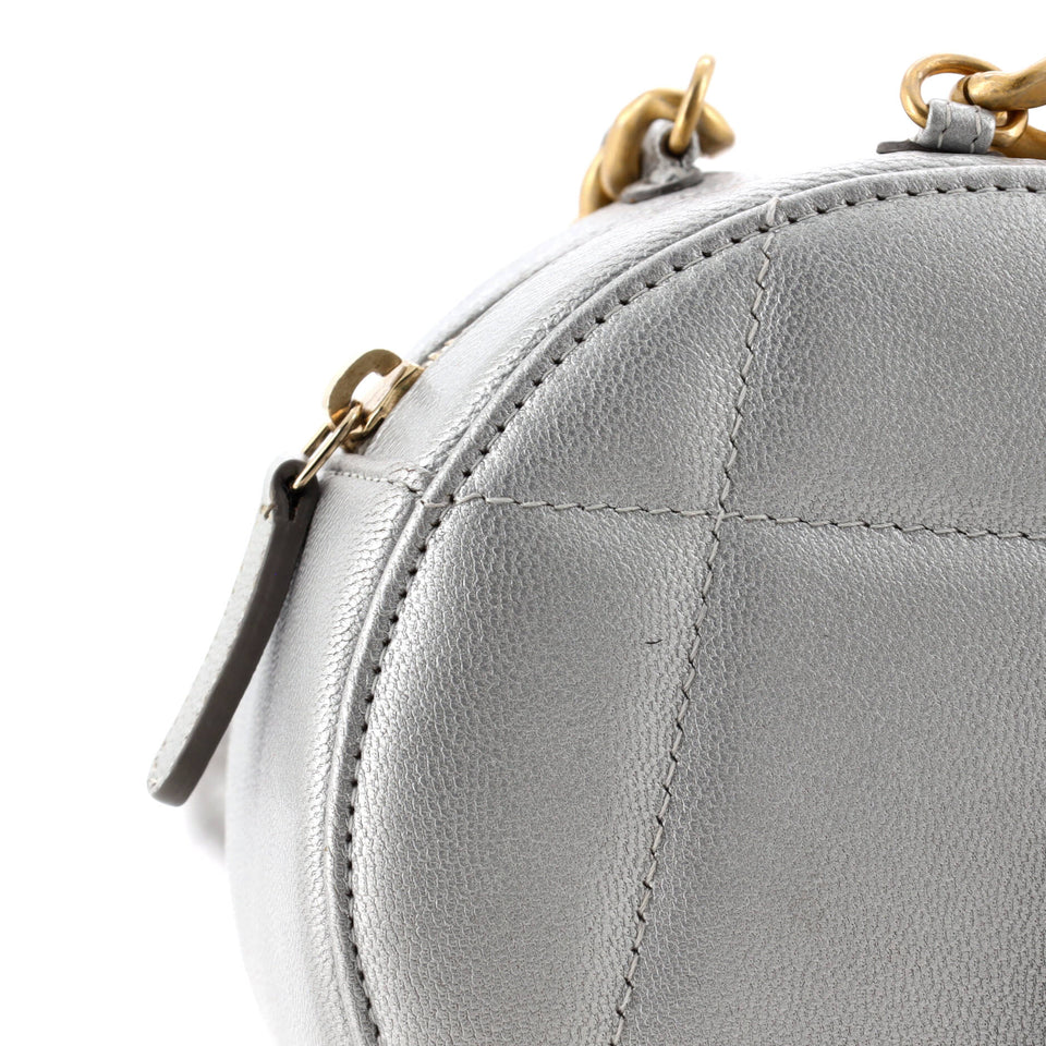 19 Round Clutch with Chain Quilted Leather