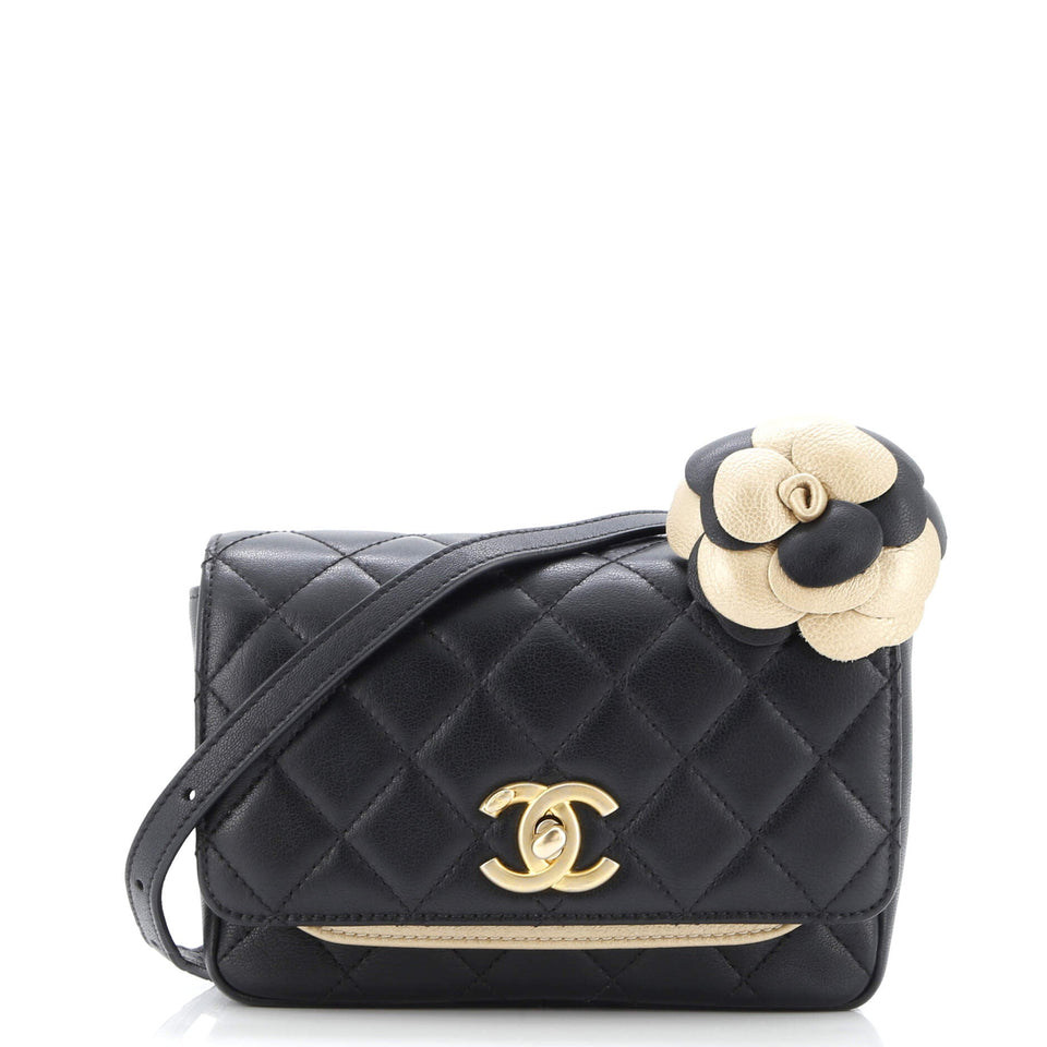 Private Affair Camellia Flap Bag Quilted Lambskin Small