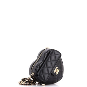 CC in Love Heart Clutch with Chain Quilted Lambskin