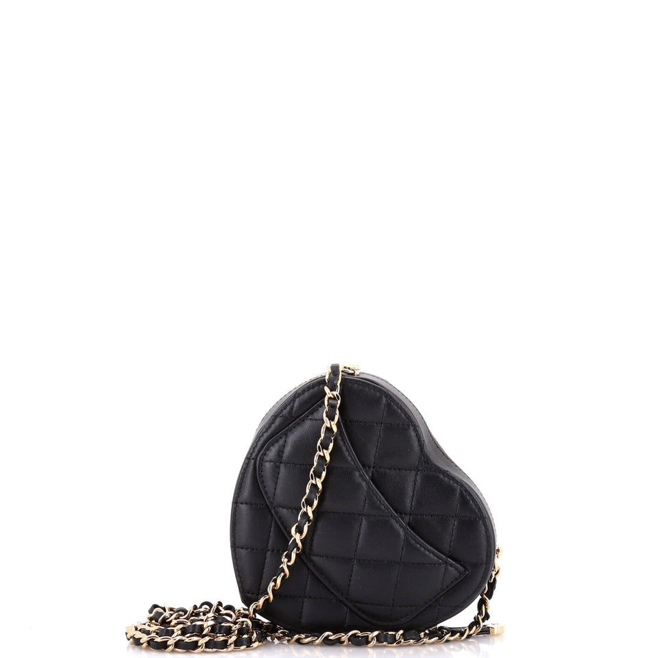CC in Love Heart Clutch with Chain Quilted Lambskin