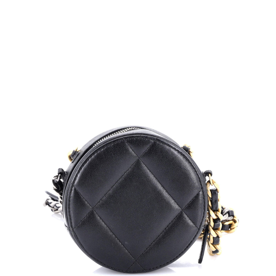 19 Round Clutch with Chain Quilted Leather