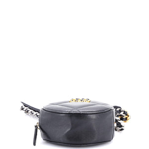 19 Round Clutch with Chain Quilted Leather