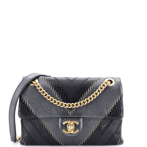Cuba CC Flap Bag Whipstitch Chevron Leather and Python Medium