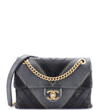 Cuba CC Flap Bag Whipstitch Chevron Leather and Python Medium