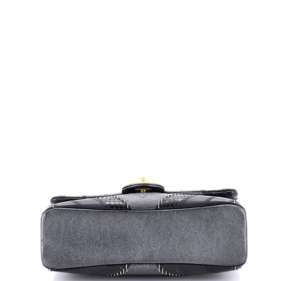 Cuba CC Flap Bag Whipstitch Chevron Leather and Python Medium