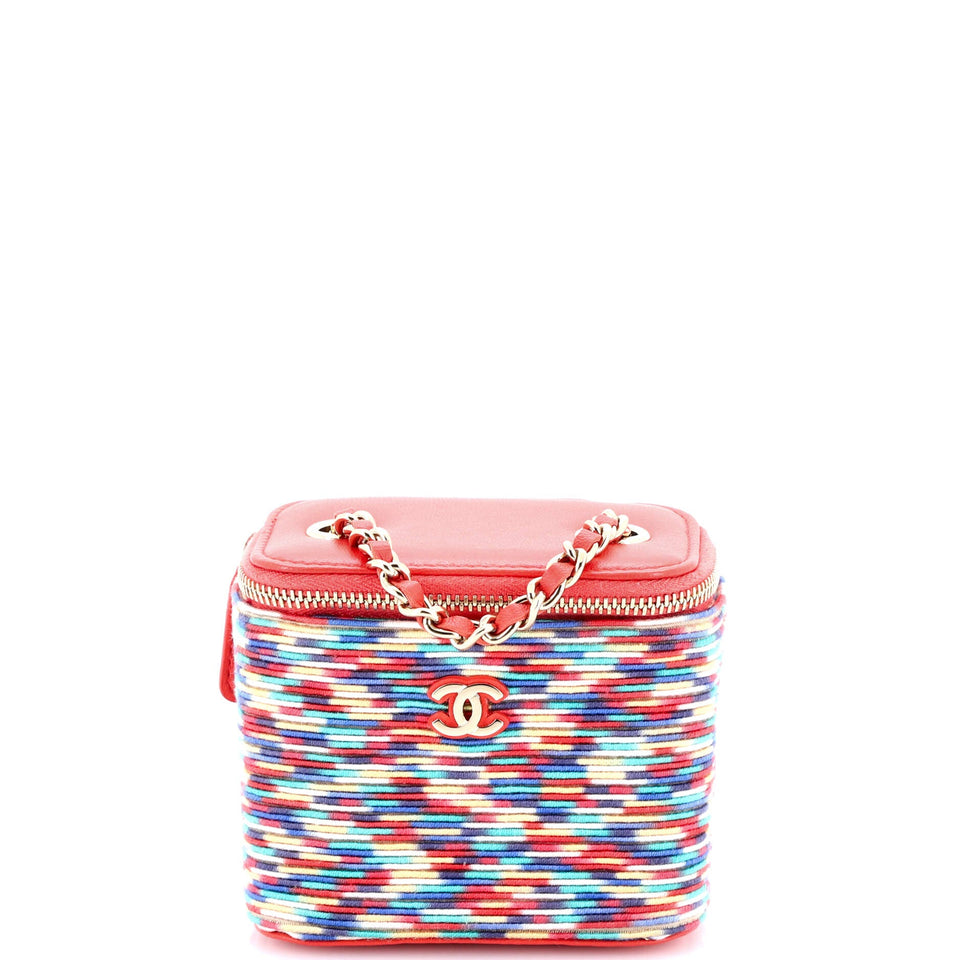 Classic Vanity Case with Chain Multicolor Embroidered Thread Mini