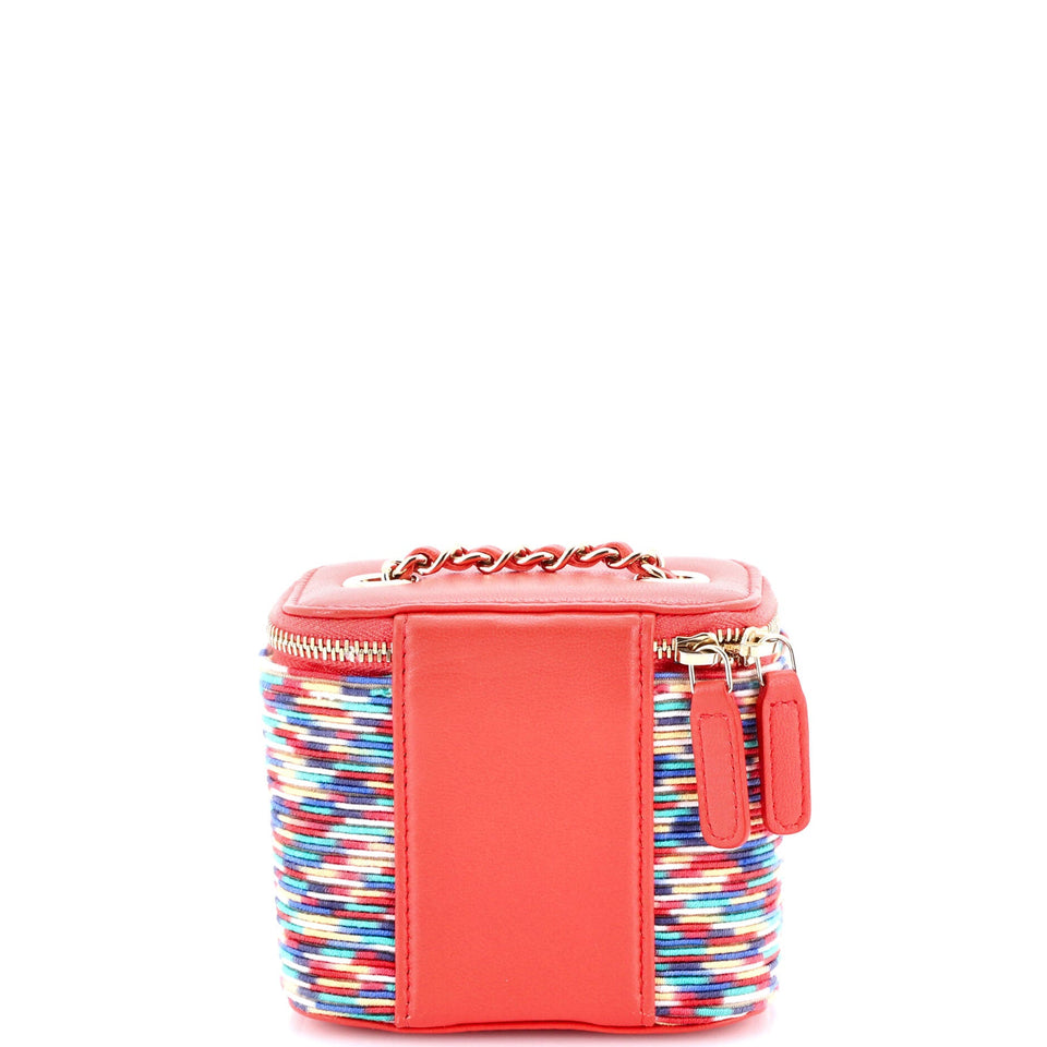 Classic Vanity Case with Chain Multicolor Embroidered Thread Mini