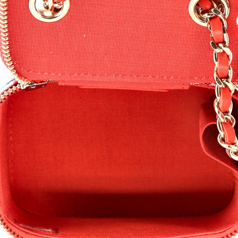 Classic Vanity Case with Chain Multicolor Embroidered Thread Mini