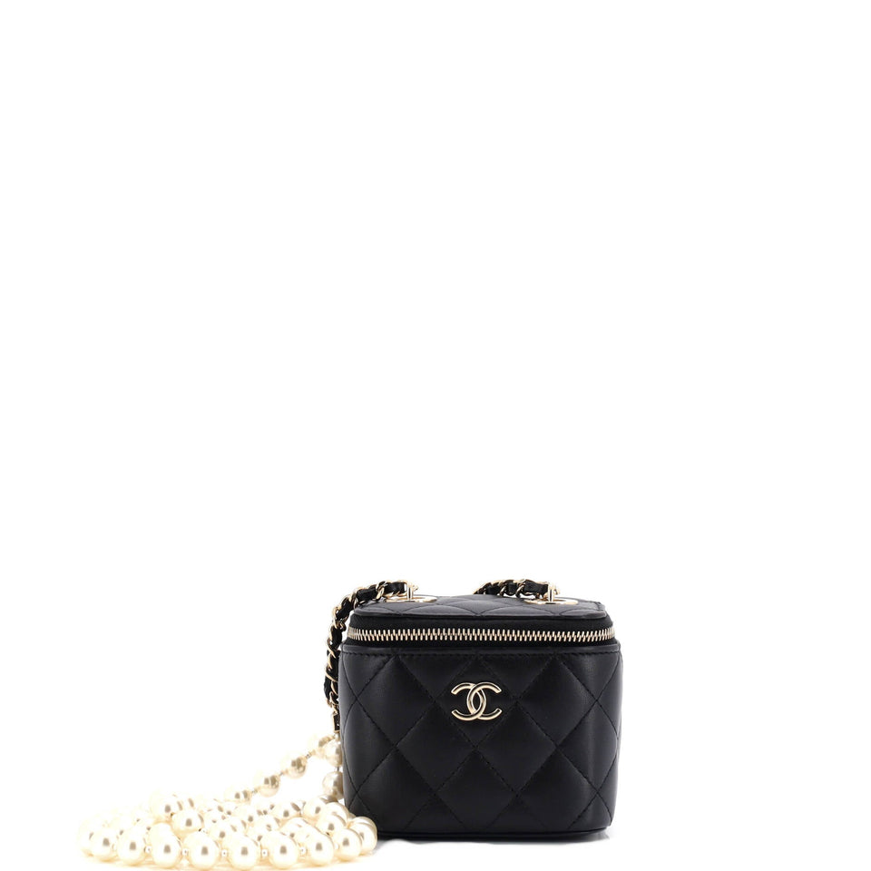 Vanity Case with Pearl Chain Quilted Lambskin Mini