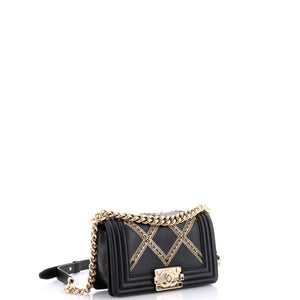 Boy Flap Bag Chain Embellished Quilted Lambskin Small
