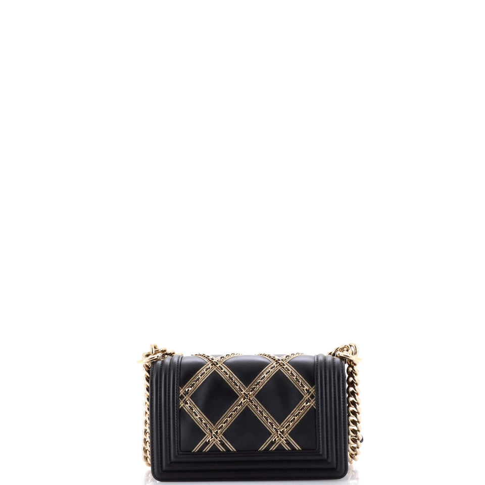 Boy Flap Bag Chain Embellished Quilted Lambskin Small